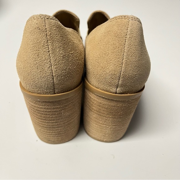 Joie Suede Tan Closed Toe Leather Block Chunky Heel Slip On Loafers Size 7.5 - Picture 10 of 12